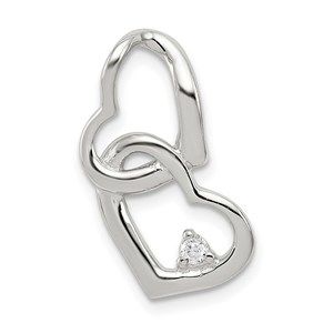 925 Sterling Silver Rhodium-plated CZ Hearts Necklace Charm Pendant